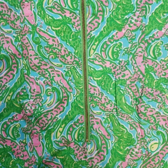 Lilly Pulitzer Green Pink Alligator Print Beaded Dress Size 4 Pink Label scallop - Picture 8 of 9